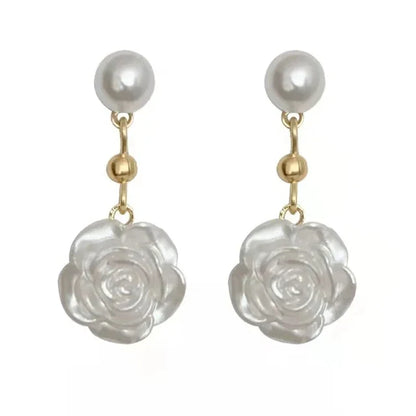 White Rose Pearl Earrings